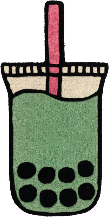 Matcha Green Happy Rugs Boba Tea Wool Freeform Mat