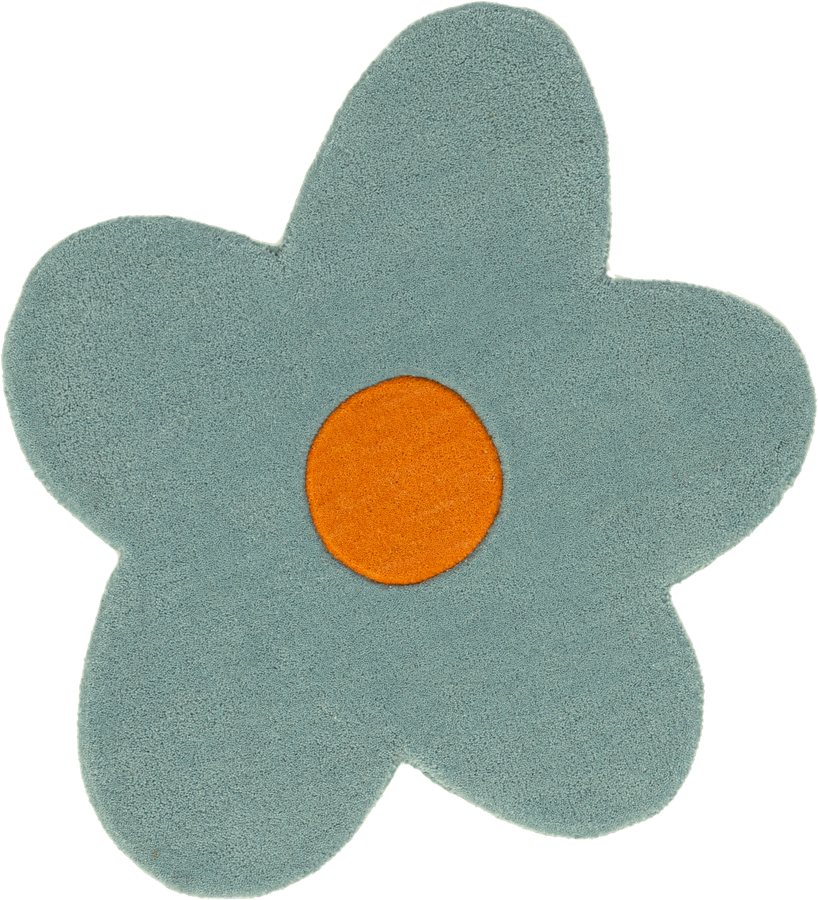 Light Blue Happy Rugs Funky Flower Wool Round