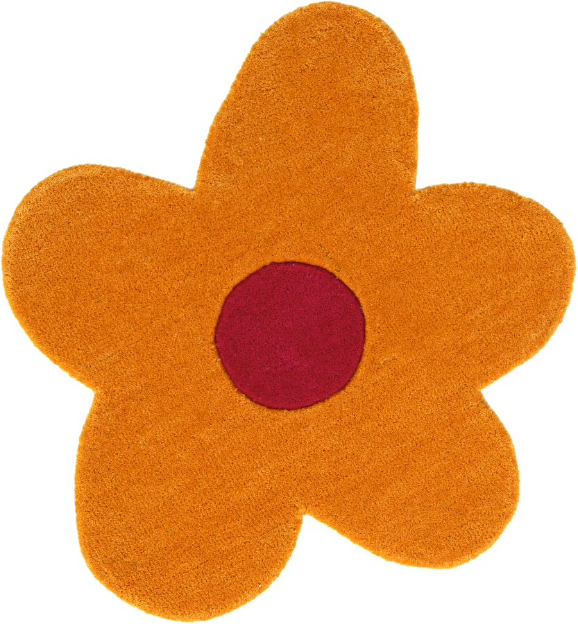 Orange Happy Rugs Funky Flower Wool Round