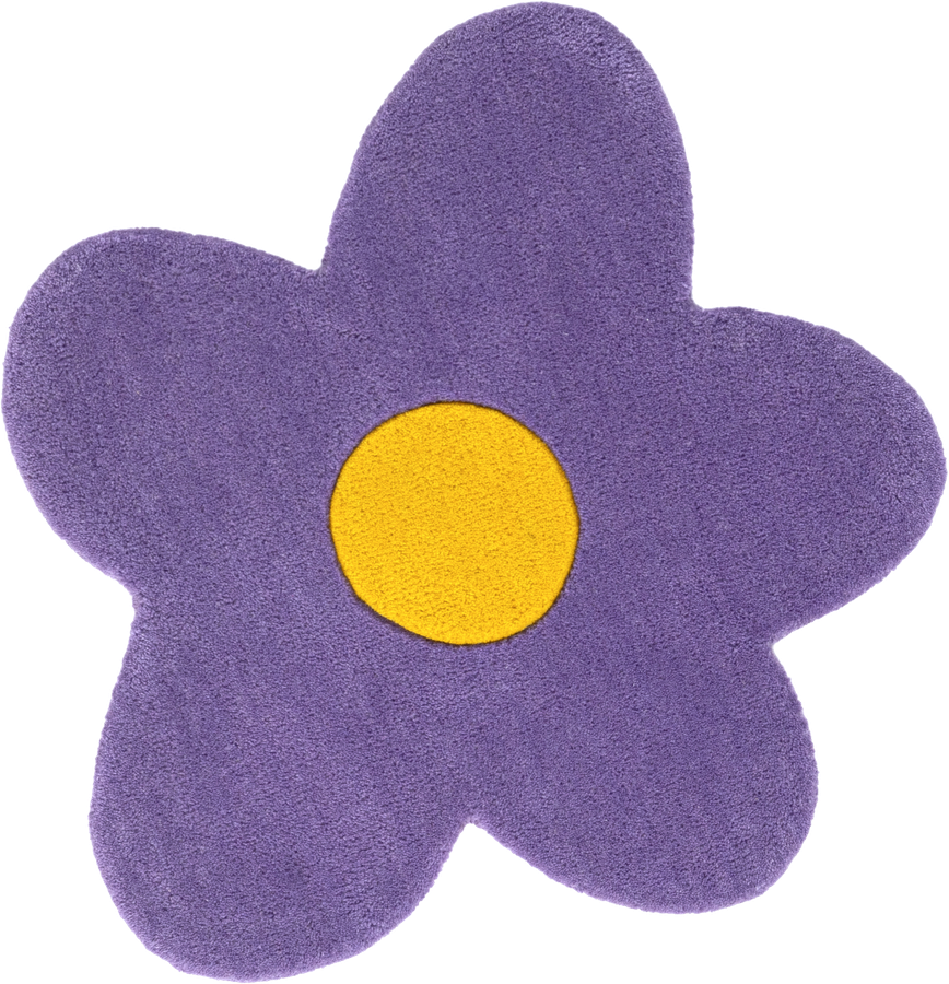 Purple Happy Rugs Funky Flower Wool Round
