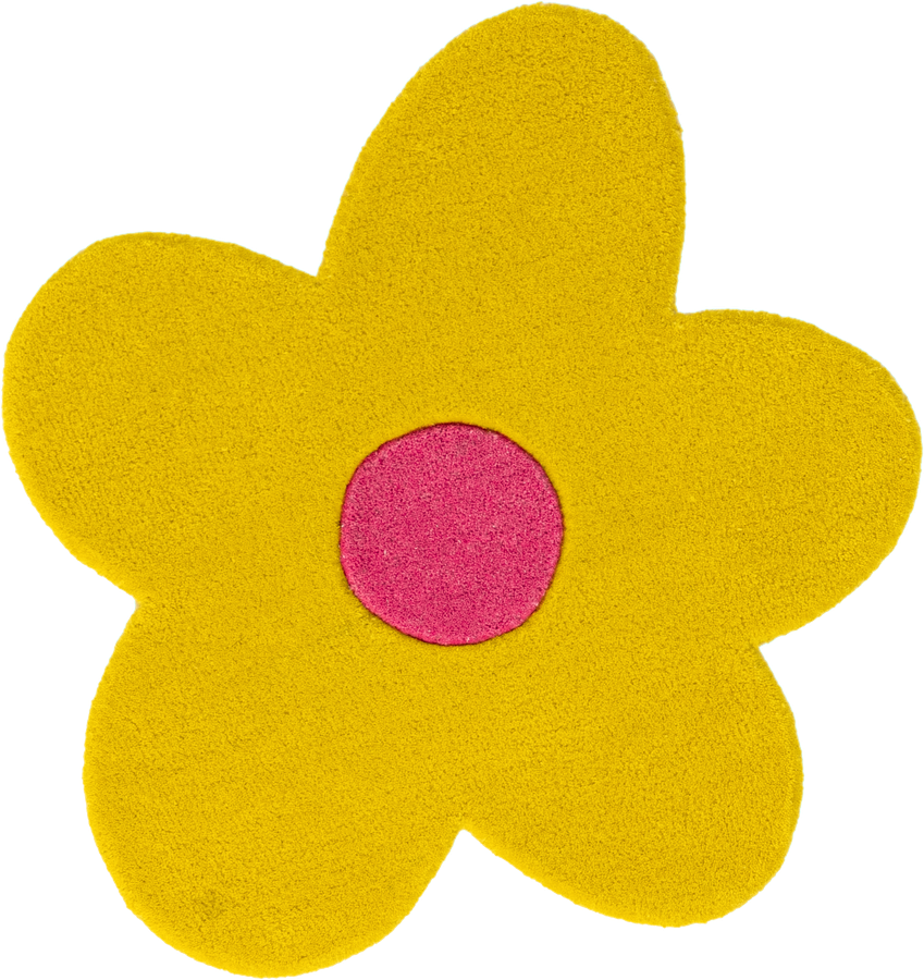 Yellow Happy Rugs Funky Flower Wool Round